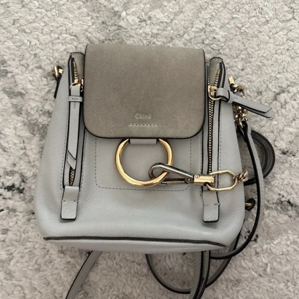 Chloe Faye Mini Suede Leather 2-Way Shoulder Backpack Grey